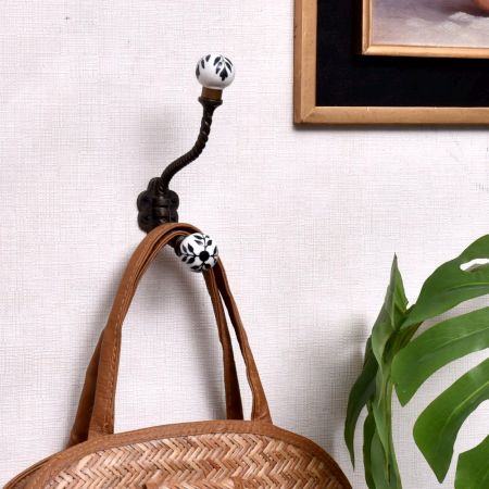 Black Leaf Ceramic Iron Coat Hooks